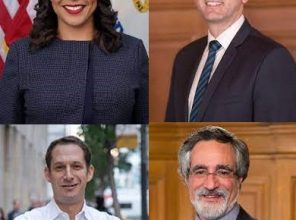 Photo shows London Breed, Ahsha Safai, Aaron Peskin, Daniel Lurie